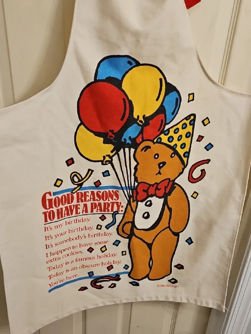 Vintage 1984 Bialosky Party Bear Apron & Pot Holder Set